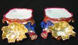248 - Matching Pair of Old Paris Porcelain Vase Pedestals with Shell Calling Card Holders and Gold Gilt Decoration 5 in. T.