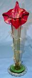 252 - Webb Jack-in-the-Pulpit Art Glass Vase in Green, Clear, and Cranberry with Applied Decoration 14.25 in. T. X 4.75 in.