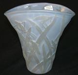 251 - Light Blue Phoenix Art Glass Vase with Grasshoppers Design 8.50 in. T. X 8.75 in.