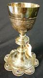 315 - Amythest Jeweled Silver Chalice with Hallmarks 9 14 in. T. X 6 18 in. Dia.