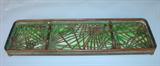256 - Tiffany Bronze and Slag Glass Pine Needle Desk Tray with Hairline Crack 2.75 in. X 9.75 in.
