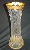 259 - Fine Cut Glass Decorated and Engraved Gold Gilt Vase with Floral Design 16 14 in. T. X 6 12 in. Dia.