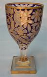 262 - Cobal Blue and Gold Enamel Footed Crystal Goblet with Small Chip on Base 8.25 in. T. X 4 in. Dia.