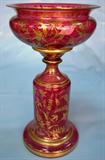 271 - Cranberry Open Compote with Gold Enameling 11 in. T. X 6 in. Dia.
