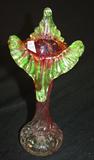 279 - Rubena Verdi Cranberry and Green Jack-in-the-Pulpit Art Glass Vase 9.50 in. T. X 4 in.