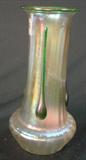 285 - Satin Glass Iridescent Art Glass Vase with Applied Green Iridescent Decoration 10.50 in. T. X 5.5 in. Dia.