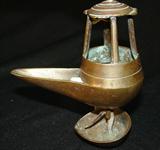 281 - 18th Century Brass Olive Oil Lamp 6 in. T. X 5 in.