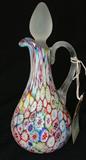 280 - Millifiori Cruet with Applied Satin Glass Handle and Stopper 7.75 in. T. X 3.5 in. Dia.