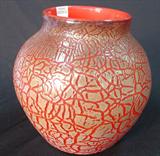291 - Zsolnay Alligator Crackle Flambe Art Glass Vase 9 in. T. X 9 in. Dia.