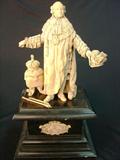 295 - Carved Ivory King Louis XIV Statuette on Ebony Wood Base with Royal Cushion & Crown In Ivory 18 in. T. X 10.5 in. W.