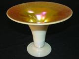 292 - Frederick Carder Iridecent Steuben Aurene and Calcite Short Trumpet Vase 6 in. T. X 8 in. Dia.
