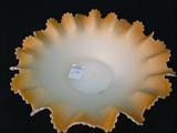 299 - Webb White Satin Glass Bride's Bowl with Amber Ruffled Rim,  3 in. X 11 in. Dia.