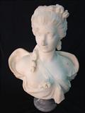 398 - Marble Bust of Marie Antoinette with Roses and Grey Marble Base 24.5 in. T. X 17 in. W. X 9.5 in. D.