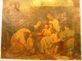 017 - Oil on Cancas, Unframed 19th Century, Jesus with Children 40in. X 48in. Needs Restoration
