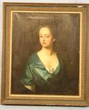 026 - Oil on Canvas, Framed , English Lady in Blue Dress, Early 19th Century, Image 25in. X 30in.