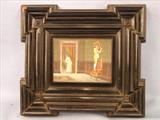 021 - 19th Century , Italian Micro Mosaic Picture of Lady spying Gentleman in Chair Kissing, Rival, In an Ebonized Gothic Victorian Frame. Image 7.5in. X 9.5in., Frame 17in. X 19in