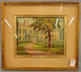 087 - Oil on Board, Framed, Carrollton, Baltimore, MD, Home of Charles Carroll, Last Living Signer of The Decoration of Independence, 8in. X 9in.,