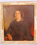 033 - Oil on Canvas, Framed Portrait in Black Dress with Red Flower in Hair, 31 in. X 36 in.