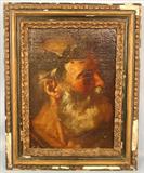 035 - Oil on Canvas, Framed, Bearded Man with Wreath Head Dress.  Image 14.5 X 19.5 in.