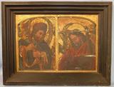 038 - Apostles 15th Century Icon of Religious Figures with Gold Leaf, 22.5 in X 32 in Ebonized Heavy Frame, Museum Reacquisition by Mrs. W.F. Henderson