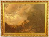 039 - Oil on Canvas, Framed European Landscape with Distant Castle, 28 in. X 38 In, Frame 33 in. X 44 in.