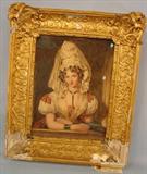 040 - Watercolor Print, Framed European Woman Wearing Ornate Headdress, 8in. X 10 in., Signed J.D. Ingres (1780 - 1867)