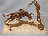 043 - Bronze Matador and Bull on White Marble, Signed H. Perazac, 66, 22 in. L 14.5 in. T. X 12 in