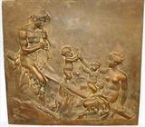 044 - Bronze Plaque Signed Clodion, Satyr and Family, 14.5 in X 13.5 in, 19th Century