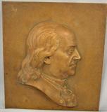046 - 19th. Century Bronze Portrait Plaque of Benjamin Franklin, Signed C. L. Hogeboom Sculp, copyright April 10, 1885, 16.25in. X 18.5in.