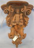050 - Highly Carved Oak 19th Century Shelf With Pan like Figural Support, 21in. Tall X 17in. W X 9.5in