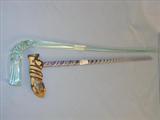 051 & 052 - Whimsical Glass Walking Stick with Silver and Ivory Handle Engraved B.K.M., 1900. 30in. & LongAqua Color Glass Victorian Whimsical Walking Stick