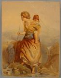 053 - Water Color After Pierce Prudhon, Mother and Child in Mountains, Unframed 13.5in. X 17.5in.