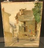 054 - Water Color After Paul Gauguin 1848 _ 1903, Village Street Scene, 10.2in. X 12.7in