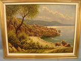 058  - Oil on canvas, Framed, Island Seascape of Iceland, ca. 1875, Artist Ransvik Finnhiannriwoully, Image 22.5 in. X 34in., Frame 31.5in X 47in.