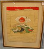 059 - Framed Silk with Painting of Rising Sun and Birds, 19in. X 22.5in., Frame 26.5 X 31in.