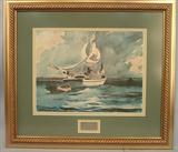 062 - Print of Framed, Bermuda Sloop with Sailing Ship, Winslow Homer, 15in. X 19in. Frame 26in. X 30in.