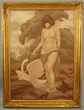 063 - Walter Parke, 1909 Nedra and The Swan, 1939, Image 24in X 34in. Frame 30in. X 40in. Framed on Masonite