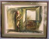 067 - Watercolor on Paper, Ernie Patton, ca. 1980, Cajun Queen, 28in. X 38in, Frame 38in. X 48in.