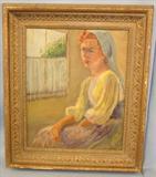 068 - After Frank Weston Benson, Oil on Board, 18in. X 21in., Frame Size 25in. X 29in. Lady By Window