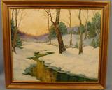 073 - Louis Brunt (1915 - 1992) Winter Sunset  Oil on Canvas, 25in. X  29in., Frame 30in. X 35in.