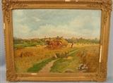 075 - Oil on Canvas George Skodstrup, Hay Harvest 1918, Image 24in. X 32in., Frame 32in. X 40in.