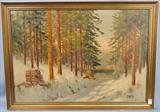080 - Oil On Canvas Winter Forest Landscape, signed Jalso, 26in. X 38in. Frame 30in. X 42in.