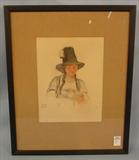 081 - Dutch Girl Signed Oskar Grogg (1871 - 1963), 1937, Pencil & Crayon, 9in. X 12in.