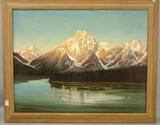 084 -  Oil on Canvas Framed, Arthur Hoefler (1904 - 1984), Grand Tetons, Mountain Scene, 27.5in. X 35in.
