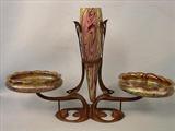 151 - Beautiful Art Nouveau Bronze 2 Bowl, One Vase Centerpiece
