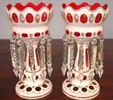 357 - Pair White cut to Cranberry Mantle Lusters