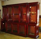 130 - Mahogany Breakfront Bookcase with 10 doors, ca. 1880, Wooden Shelves, disassembles into 9 parts, 7ft. Tall X 11ft. Long x19.5in. deep