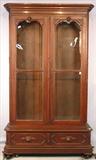 131 - Walnut Victorian 2 Door Bookcase with 2 drawer Base Ca. 1860, 8ft. Tall X 57in. Wide X 18in. Deep, needs some Repair and Trim Replacement
