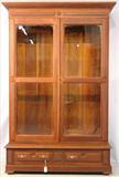 140 - Victorian Walnut Finish 2 door Bookcase with 2 Drawers, Damage, needs Repairs, 5ft. 8in. T X 36in. W  X 16in. Deep