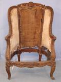 144 - Intricately carved Louis XV, Wingback Chair, 49in. T X 31in. W, 24in., Damage to Foot
